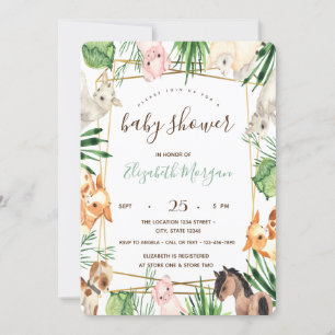 Watercolor Boerderijdieren Baby Shower Kaart