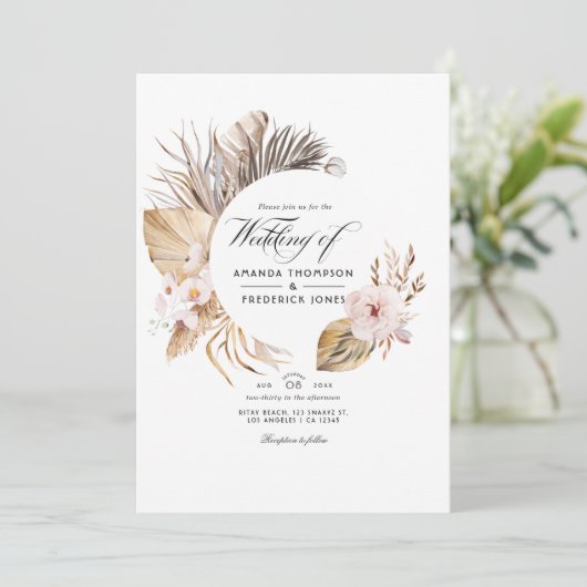 Watercolor Boheem Huwelijk Kaart (Staand voorkant)