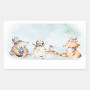 Watercolor Boho Beer Rustic Dieren Baby Shower Rechthoekige Sticker