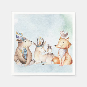 Watercolor Boho Beer Rustieke Dieren Baby Shower Servet