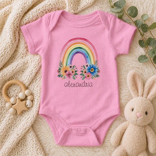 Watercolor Boho Bloemige Regenboog  Romper