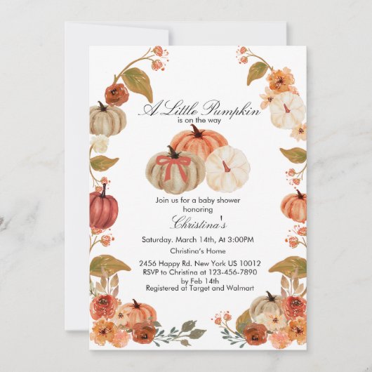 Watercolor Boho Citrouille Babyshower Invitation (Devant)