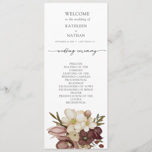 Watercolor Boho Neutral Wedding Program Menu (Voorkant)