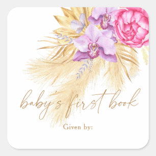 Watercolor boho pampasgras - Baby's eerste boek Vierkante Sticker