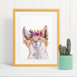 Watercolor Boho Vos Bloem Bloemenkrans Poster