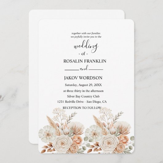 watercolor boho wedding Invitation (Devant / Derrière)