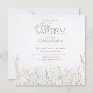 Watercolor Boho Wilde Bloemen Heilige Doop Kaart
