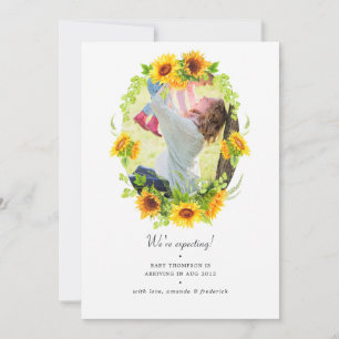 Watercolor Boho Zonnebloemen Foto Zwangerschap Aankondiging