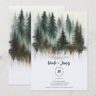 Watercolor Bomen Rustieke Wildernis Bruiloft Kaart