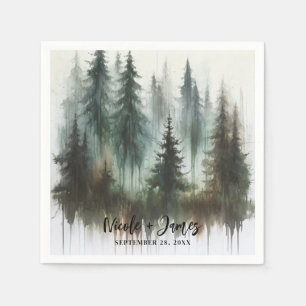 Watercolor Bomen Rustieke Wildernis Bruiloft Servet