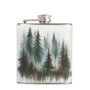 Watercolor Bomen Rustieke Wildernis Heupfles