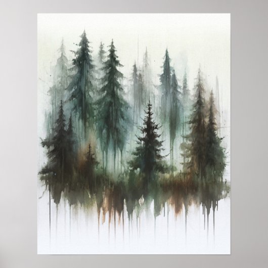 Watercolor Bomen Rustieke Wildernis Muurkunst Poster (Voorkant)