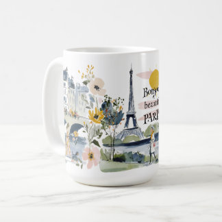 Watercolor Bonjour Beautiful Paris Koffiemok