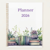 Watercolor Books and Plants Personalized Planner (Voorkant)