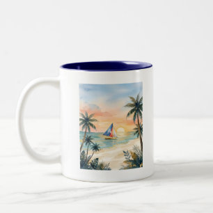 Watercolor Boracay Zonsondergang Strand Filipijnen Tweekleurige Koffiemok