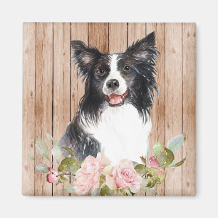 Watercolor Border Collie & Bloemen Magneet