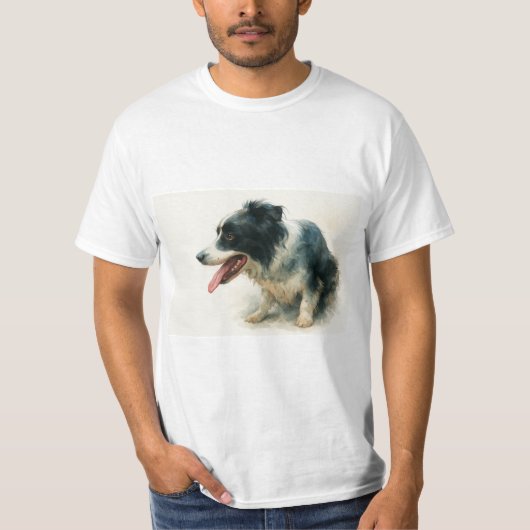 Watercolor Border Collie Dog Art T-Shirt (Devant)