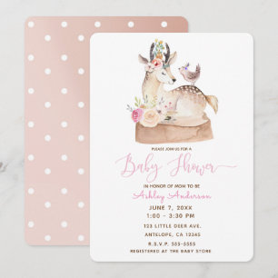 Watercolor bos bos herten & vogel baby shower kaart