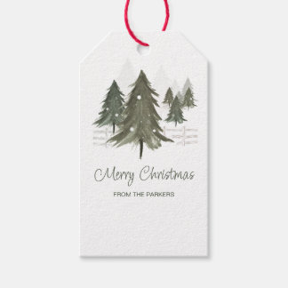 Watercolor bos Kerstmis Cadeaulabel