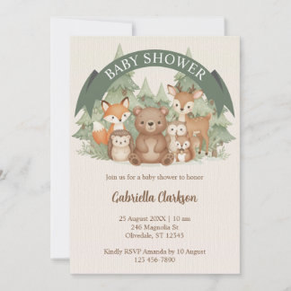Watercolor Bosdieren Baby Shower Kaart