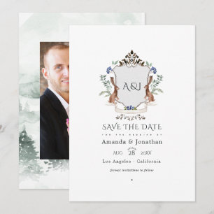 Watercolor Bosland Laurier Crest Monogram Bruiloft Save The Date