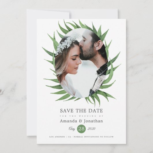 Watercolor Boslandbos Bruiloft Groene Decoratie Save The Date (Voorkant)