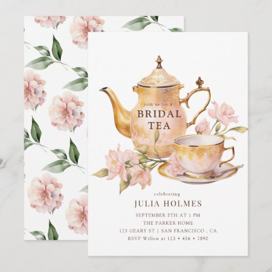 Watercolor  Botanical Bridal Tea Shower Kaart (Voorkant / Achterkant)