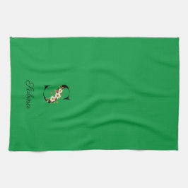 Watercolor botanical green initial monogram theedoek