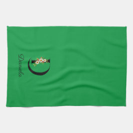 Watercolor botanical green initial monogram theedoek