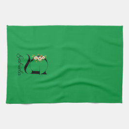 Watercolor botanical green initial monogram theedoek