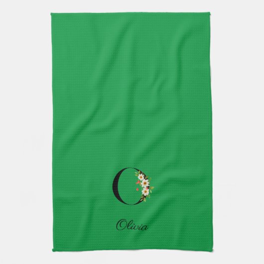 Watercolor botanical green initial monogram theedoek (Verticaal)