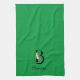 Watercolor botanical green initial monogram theedoek