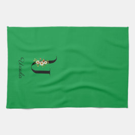 Watercolor botanical green initial monogram theedoek