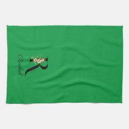 Watercolor botanical green initial monogram theedoek