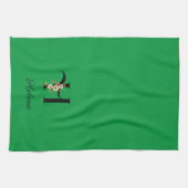 Watercolor botanical green initial monogram theedoek (Horizontaal)