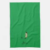 Watercolor botanical green initial monogram theedoek (Verticaal)