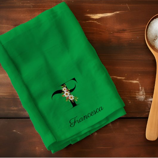 Watercolor botanical green initial monogram theedoek