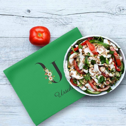 Watercolor botanical green initial monogram theedoek