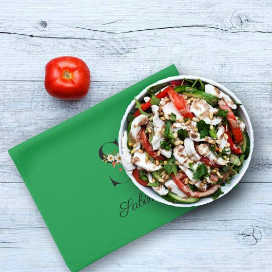 Watercolor botanical green initial monogram theedoek