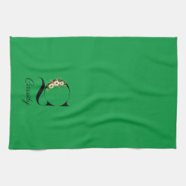 Watercolor botanical green initial monogram theedoek