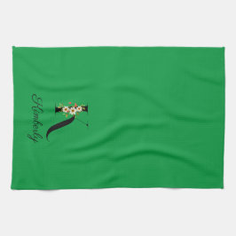 Watercolor botanical green initial monogram theedoek