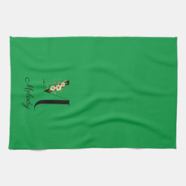 Watercolor botanical green initial monogram theedoek