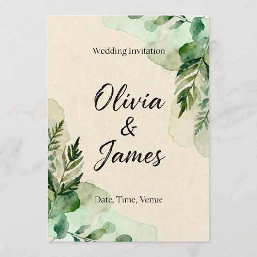 Watercolor Botanical Leaves Invitation (Devant)