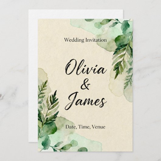 Watercolor Botanical Leaves Invitation (Devant / Derrière)