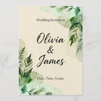 Watercolor Botanical Leaves Invitation Kaart