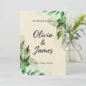 Watercolor Botanical Leaves Invitation Kaart (Staand voorkant)