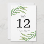 Watercolor Botanische Bladeren Huwelijk Tafel Numm Kaart (Achterkant)