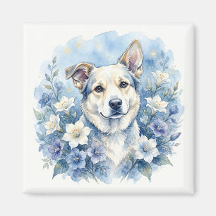 Watercolor botanische bloemenhond portret magneet