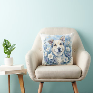 Watercolor Botanische Bloemhond Portret Kussen