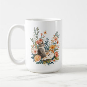 Watercolor Botanische Katten Cottagecore Kattenkun Koffiemok
